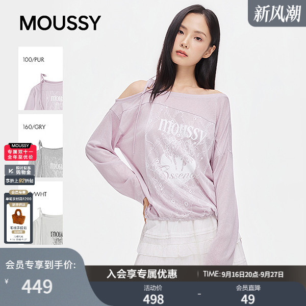 MOUSSY2026秋季新品日系甜酷辣妹风蕾丝拼接长袖T恤028JAA90-1671图片