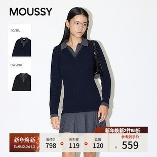 学院风撞色假两件百褶连衣裙010IA373 新品 6971 2025秋季 MOUSSY