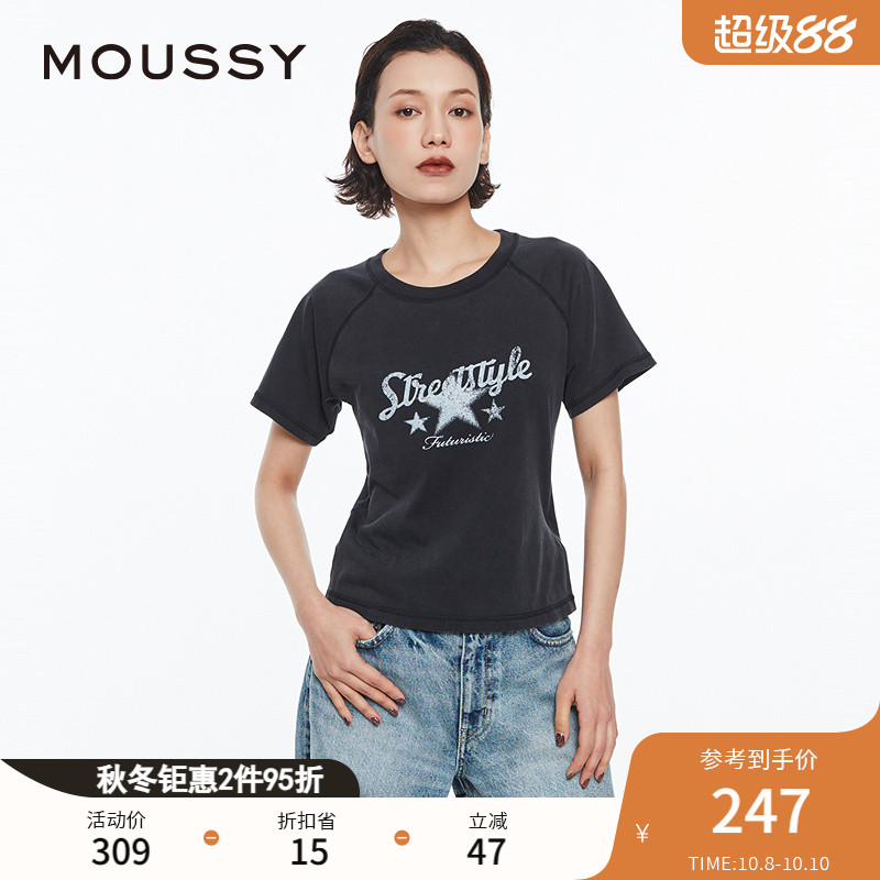 MOUSSY美式复古印花T恤