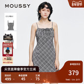 MOUSSY 1005 吊带连衣裙028IAA33 早秋新品 复古格子蝴蝶结修身