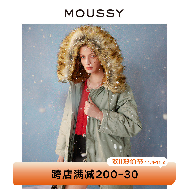 MOUSSY 2023冬季新品N3B可拆卸连帽派克服外套女028FAW30-5220