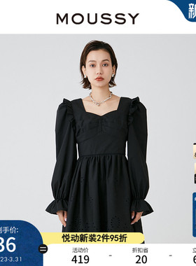 MOUSSY 新品甜美可爱淑女镂空泡泡袖短款长袖连衣裙028HSZ30-0451