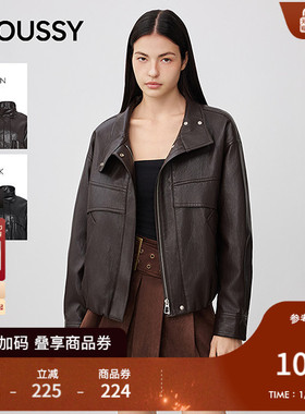 MOUSSY 2025秋季新品潮酷时尚简约拉链皮衣外套女028IAC30-1069