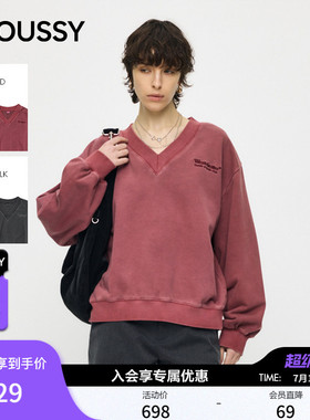 MOUSSY 2026春季新品复古风做旧短款V领套头卫衣女010JS290-0481