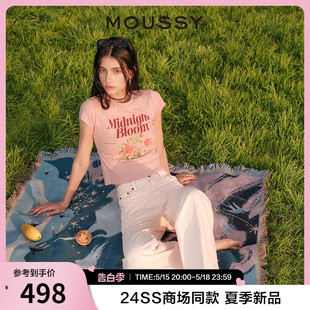 T恤028HSQ90 复古玫瑰印花正肩短袖 1711 2024初夏新品 MOUSSY