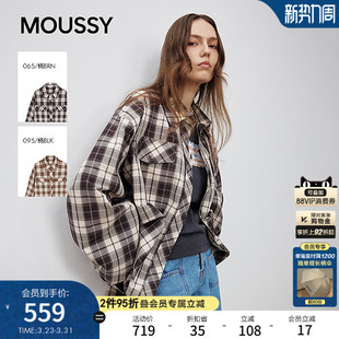 女028ISA30 衬衫 1004 甜酷风抽褶系带收口复古格子长袖 MOUSSY