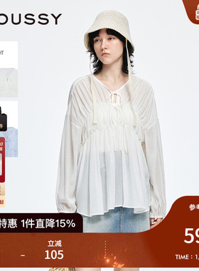 MOUSSY 2025夏季新品甜美风抽褶皱系带宽松长袖衬衫028ISA30-1003