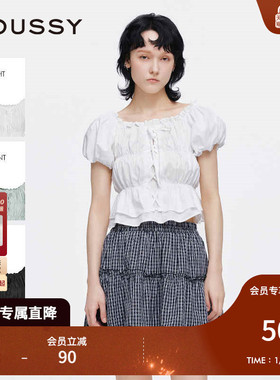 MOUSSY 2025夏季新品泡泡袖捏褶系带短袖衬衫女028ISA30-1001