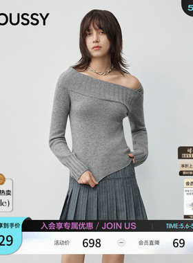 王玉雯同款moussy春品温柔慵懒不对称领露肩毛衣010IA370-3891