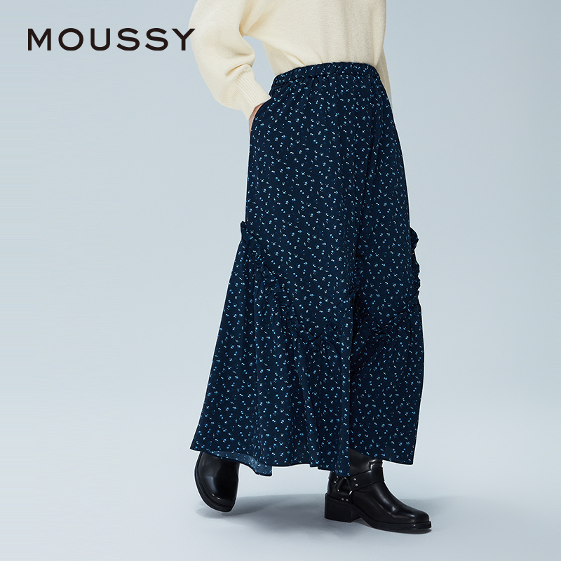 moussy2025冬季新法式田园风碎花伞裙花边半身裙女028IAZ31-1011