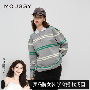 汤圆TOYO 新品 moussy秋季 T恤 高校运动少年感POLO衫 长袖