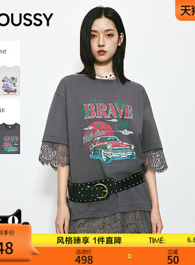 MOUSSY2026夏季新品慵懒风复古印花oversize短袖T恤028JSA90-1036
