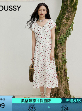 MOUSSY 2026夏季新品法式度假风碎花泡泡袖连衣裙女028JSC33-1024