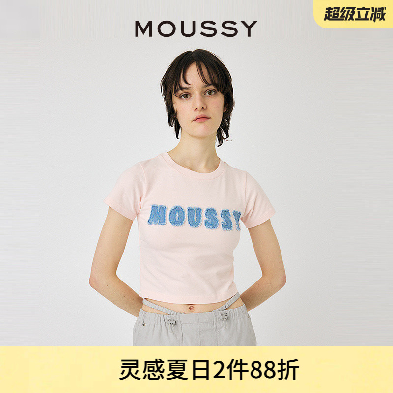 MOUSSY俏皮甜辣牛仔贴布短袖T恤
