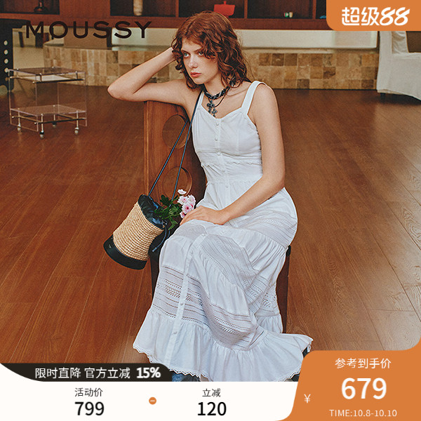 MOUSSY 秋季新品波西米亚风度假吊带连衣裙女028ISZ33-1301