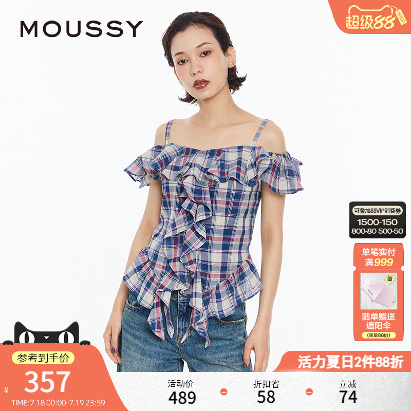 MOUSSY复古日系格纹吊带衬衫