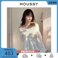 MOUSSY 夏季新品甜美少女一字领露肩休闲衬衫女010GA230-6640