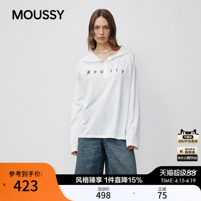 moussy春季新品休闲风蕾丝拼接长袖针织衫女028JSX90-1049