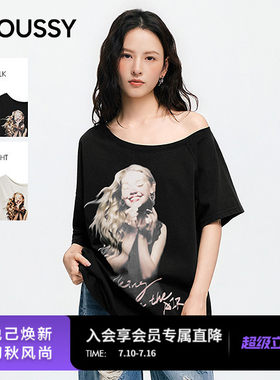 MOUSSY2026夏季新品美式复古风做旧人像印花斜肩T恤028JSA90-1084