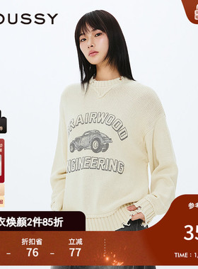 MOUSSY 2025春季新品复古小汽车图案印花针织毛衣女010ISQ70-4361