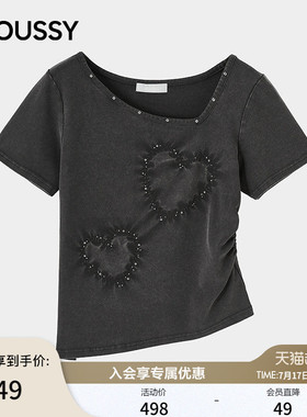 MOUSSY 2026A夏季新品通勤温柔风不规则斜领爱心T恤028JAZ90-1009