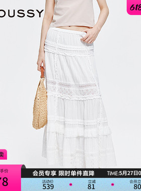 MOUSSY 早春新品清新优雅镂空拼接半身长裙女028ISA31-1002