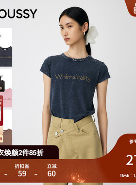 MOUSSY2025秋季新品休闲风正肩圆领修身短袖T恤女010IA290-7621