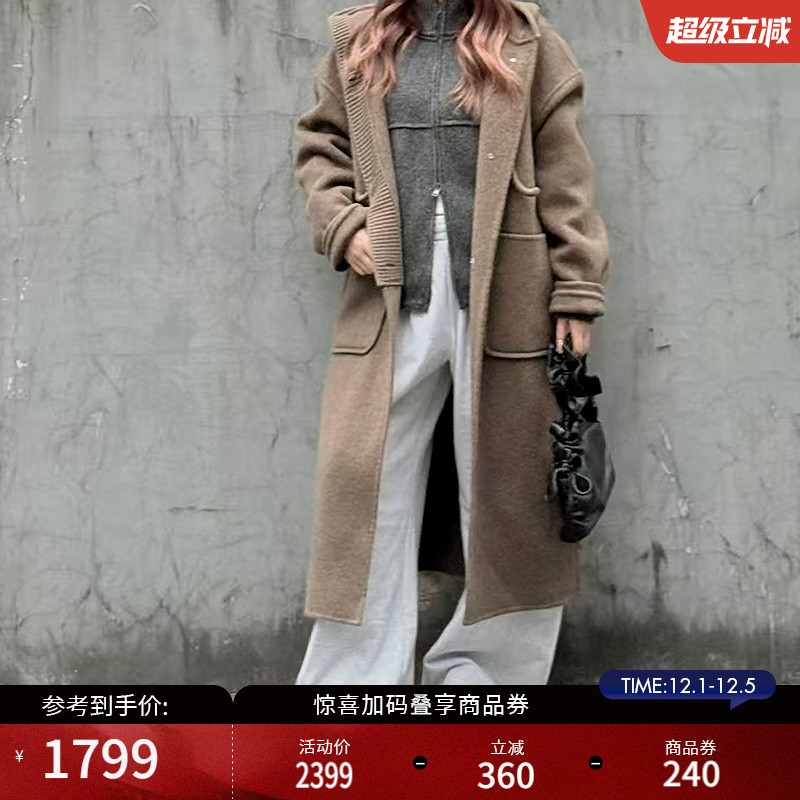 MOUSSY 2025冬季新品通勤复古风宽松长款毛呢外套女028IAC30-1092