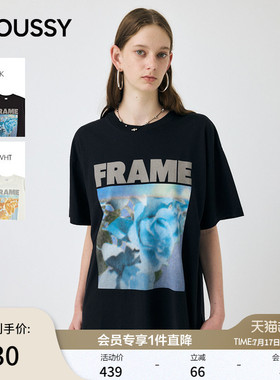 MOUSSY春季新品休闲风Oversize花卉字母印花T恤010IA490-5491