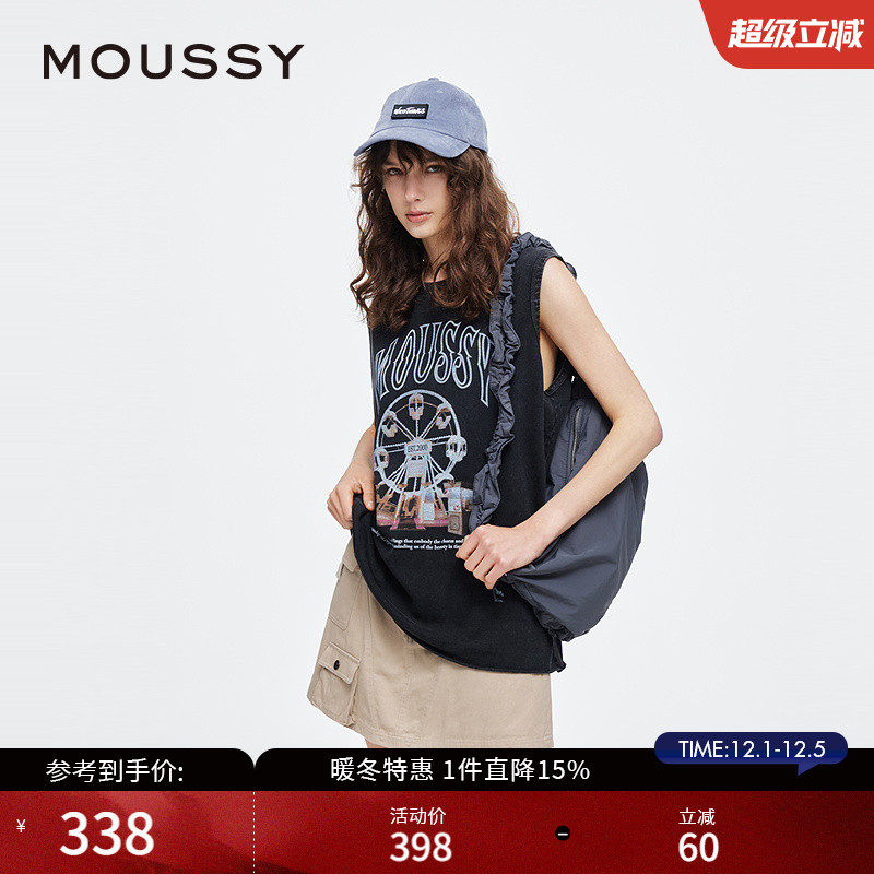 MOUSSY 2025夏季新品美式街头摩天轮LOGO无袖T恤女028ISZ90-0861