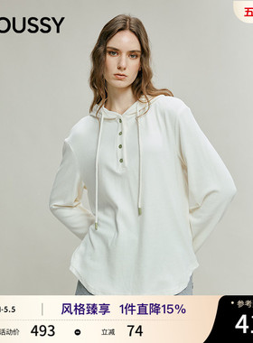 MOUSSY 春季新品休闲慵懒风抽绳连帽亨利领卫衣028IAC80-1020