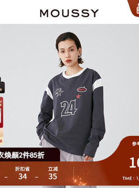 MOUSSY 早春新品美式复古街头风印花长袖T恤女028HSZ90-0421