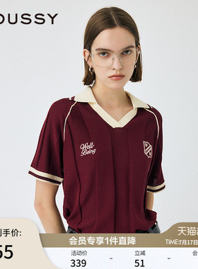 MOUSSY 早春学院风美式复古撞色宽松短袖T恤010IA474-6921