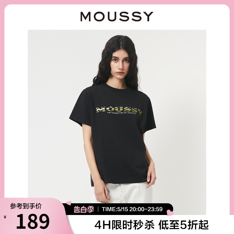 MOUSSY 夏季新品多巴胺复古LOGO刺绣宽松T恤女010GSQ90-0680 女装/女士精品 T恤 原图主图