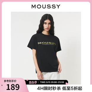 新品 多巴胺复古LOGO刺绣宽松T恤女010GSQ90 夏季 MOUSSY 0680