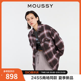 赵昭仪同款MOUSSY 2024美式格纹LOGO衬衫028HS430-0110