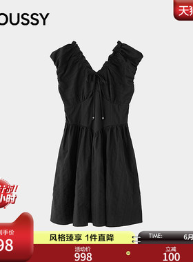 【明星同款】MOUSSY2026夏季新品森系V领收腰连衣裙028JSZ33-1020