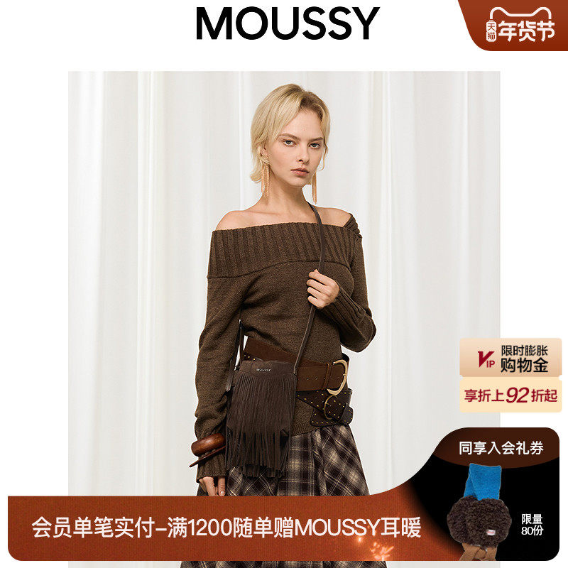 MOUSSY 2025冬季新品复古流苏小巧可调节斜挎包028IAA56-1009,服饰配件/皮带/帽子/围巾,其他配件,淘宝优惠券,粉丝福利购,淘宝优惠卷
