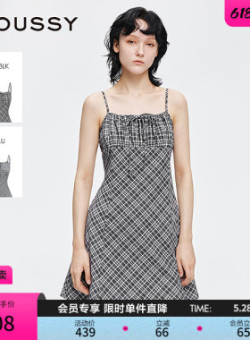 MOUSSY 早春新品复古格子蝴蝶结修身吊带连衣裙028IAA33-1005