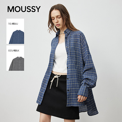 MOUSSY秋季新品复古格纹撞色宽松休闲长袖衬衫028IAA30-1024