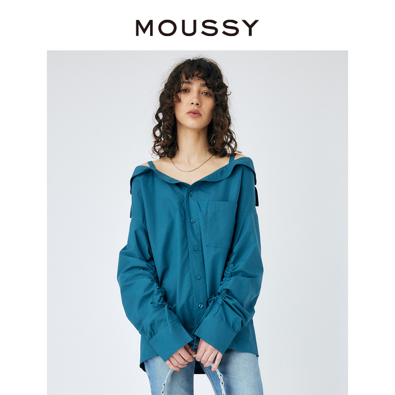 MOUSSY 气质淑女风吊带一字肩长袖衬衫028GS730-0080 女装/女士精品 衬衫 原图主图