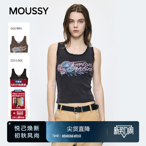MOUSSY2026夏季新品甜辣复古Y2K印花蕾丝花边吊带衫010JS290-6811