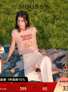 MOUSSY 早秋复古玫瑰印花正肩短袖T恤028ISQ90-4211