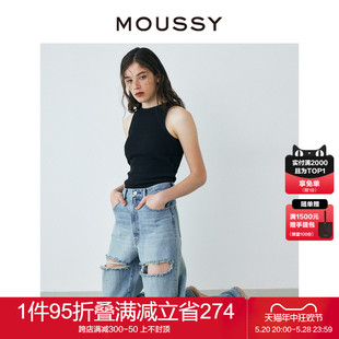 5130 新品 女010GAK11 宽松直筒高腰破洞休闲牛仔裤 MOUSSY 夏季