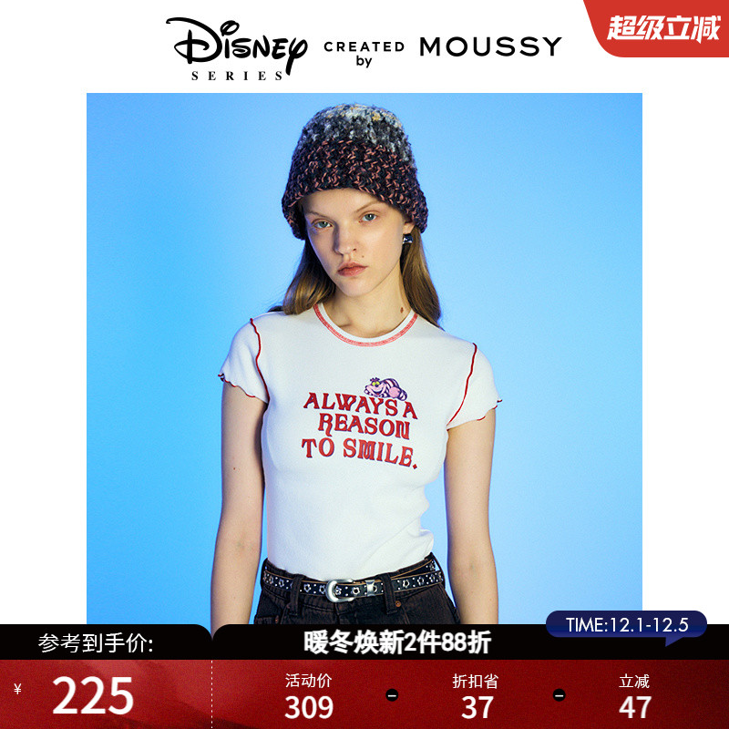 MOUSSY 秋季新品迪士尼联名爱丽丝花边短袖T恤010HA890-0741