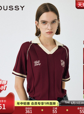 MOUSSY 早春学院风美式复古撞色宽松短袖T恤010IA474-6921