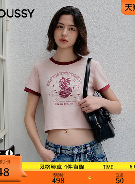 MOUSSY2026夏季新品美式复古辣妹风撞色水果印花T恤028JSZ90-1081