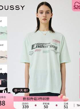 MOUSSY 夏季新品做旧LOGO印花圆领宽松短袖T恤010IS290-5281