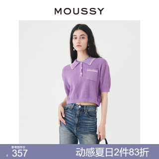 MOUSSY 夏季新品学院风短款休闲POLO领短袖针织衫女010GSL70-0440