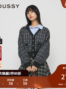 MOUSSY 秋季新品甜美小香风格纹慵懒感针织开衫028HSZ70-0231